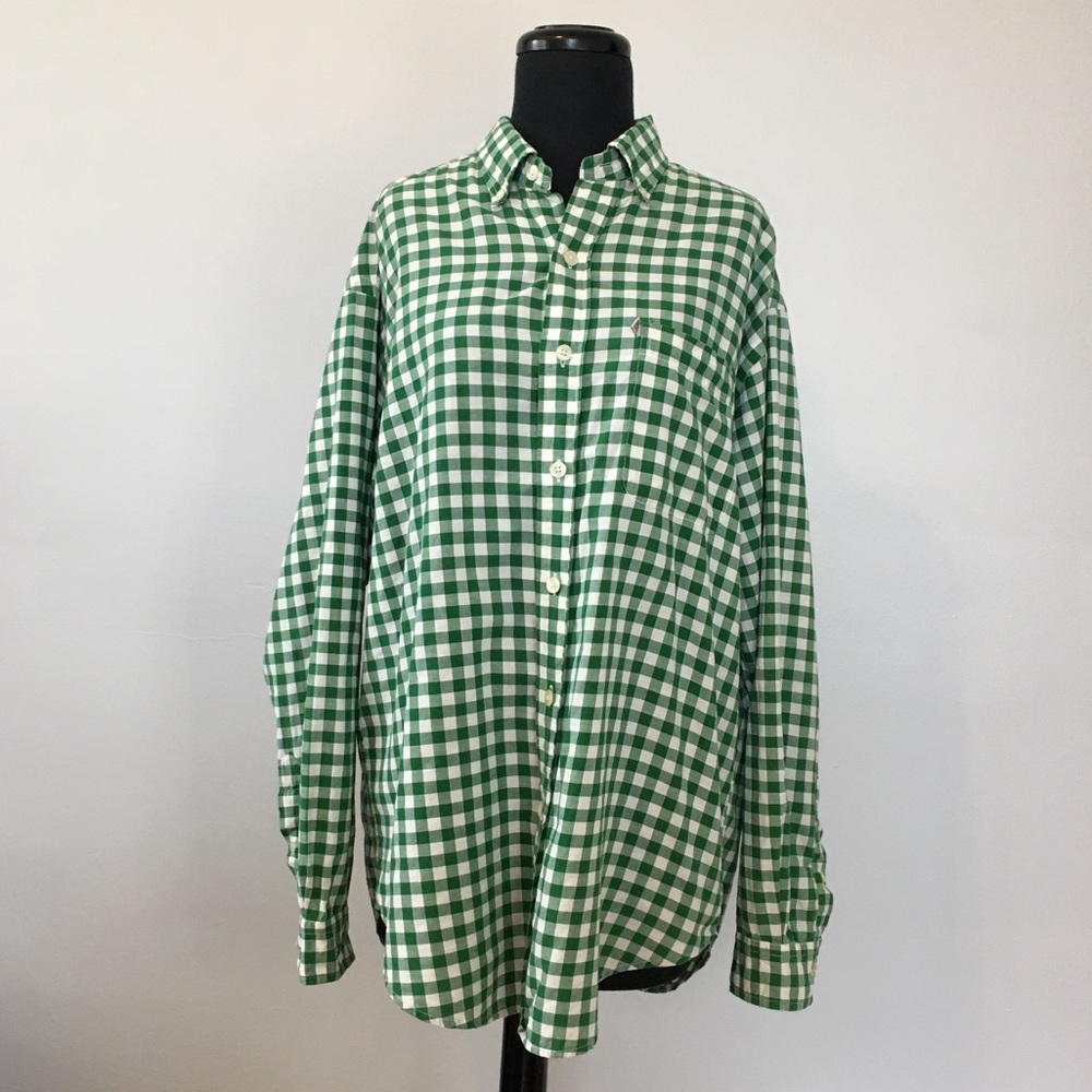 Ralph Lauren Jeans Co. Green and White Gingham Button Down Shirt, M